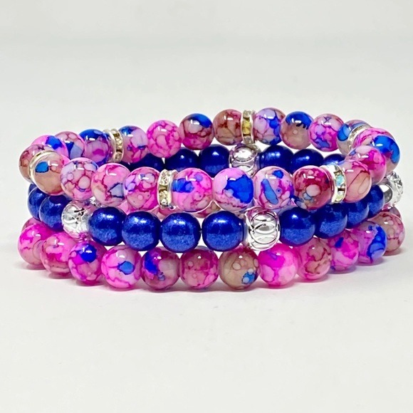 Hand Crafted Jewelry - Colorful stackable glass bead stretch bracelets